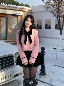 GkyocQ French Small Perfume Style Two Piece Sets Sweet Pink Tweed Jacket Womens Autumn and Winter Fluffy Halfbody Skirt Suit 240124