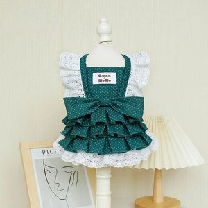 Dog Apparel Spring Summer Cat And Clothes Thin Skirt Small Medium-sized Green Polka Dot Strap Princess Style Pet Clothing