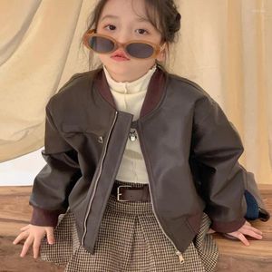 Jackets 2024 Arrival Girls PU Leather Coat Winter Cotton Full Sleeve Fashion Kids Coats 3-9 Years PP216