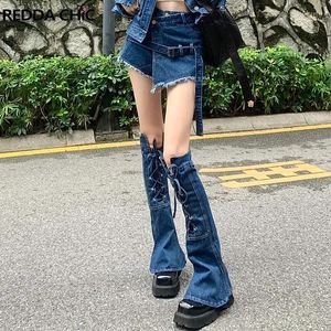 Skarpetki dla kobiet Reddachic Bandag harajuku grunge sznurka Jean Long Blue Flare Boots Cover Acubi Fashion Girl Leggings