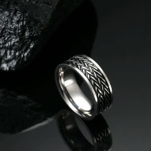 Men 8mm 14K Gold Ring fried dough twist Tusks Pattern Finger Rings For Men Women Jewelry anillo hombre size 9-11