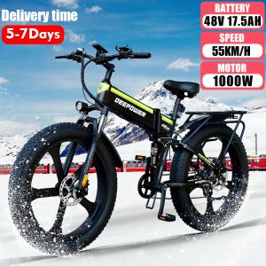 DEEPOWER-Electric Bike 1000W 17.5Ah Ebike Mountain Bike 26 inch Adult Snow E-Bike 7 Speed 48V Bike 4.0 Fat Tire Electric Bike