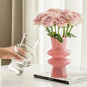 Nordic Glass Flower Vase Table Decorative Vases for Dried Pot Decoration Home Ins Living Room Desktop Decor 240127