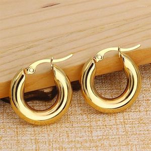 Hoop kolczyki stal złoty ton kobiet Chunky Hoops prezent biżuteria mody żony nierdzewne okrągłe gładkie grube 20 mm 25 mm 255L