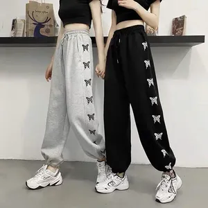 Trousers Kids Girls Casual Sport Pants Butterfly Printed Long 2024 Teenage Wide Leg Black Gray Spring Clothes