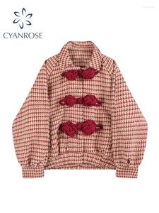 Women's Jackets Tweed Jacket Loose Chinese Style Vintage Sweet Trendy Female Lapel Single Breasted Lantern Sleeve Coat Spring