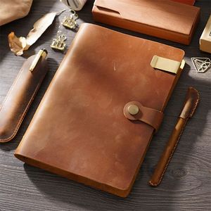 Genuine Leather Notebook A5 Cover Looseleaf Journal Office Diary Travel Book Handmade Sketchbook 192 Pages Planner Replaceable 240127