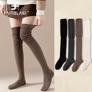 Women Socks Autumn Winter Woolen Knitted Long JK Stockings For Girl Leg Warmer Solid Color Thigh High Over Knee