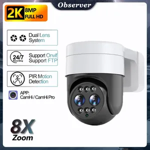 Binokularna kamera przetrwania Wi -Fi 2K FHD podwójny obiektyw 8x Zoom IP Cam Auto śledzenie CCTV Praca z NVR obsługą FTP CAMHI