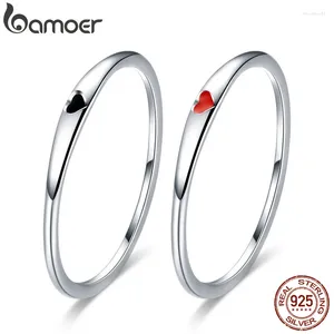 Cluster Rings BAMOER 925 Sterling Silver Round Circle Pure Finger Ring Simple Heart Engrave For Women Wedding Engagement Jewelry SCR468