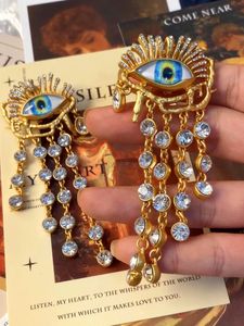 Personality Eye Earrings Devils Eye Tassel Long Rhinestone for Women Jewelry Brass European And American Heavy Industry 240131