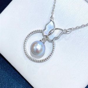 22091704 Collana di gioielli con perle da donna akoya 7-7 5mm madreperla butterfuly 40 45 cm au750 pendente placcato oro bianco char186H