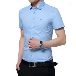 Männer Casual Hemden 2024 Stickerei Mode Sozialen Kurzarm Slim Fit Hemd Männer Blumen Kleidung Weiß Männlich