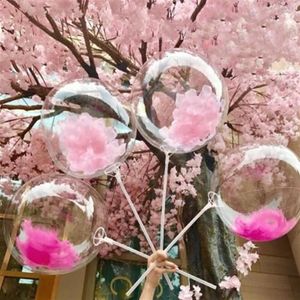 Bobo Transparent Clear Balloons with Feather Confetti 12 18 inch Stand Balloon Marriage Wedding Decro Helium Inflatable Balls Gift256J