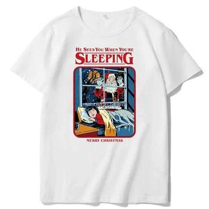 メンズTシャツあなたが眠っているメリークリスマスサンタクロースヒップスターグラフィックTシャツ夏のトップスTシャツメンズ服