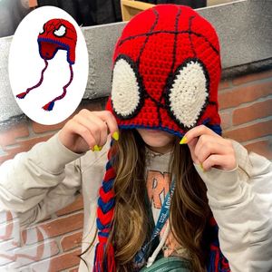 GOTH SPIDER WEB JACQUARD BEANIE CAP Vinter Hand Sticked Bomber Hat Cosplay Street Ear Protection Warm Ull Tassel Y2K Knitthat 240131