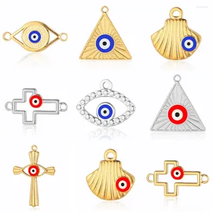 Charms 3Pcs/Lot Enamel Blue Red Color Evil Eye Corss Stainless Steel Triangle Shell DIY Jewelry Earring Necklace Making Pendant