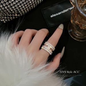 Pierścienie klastra Korea projekt mody biżuteria 14k złota luksus pełny cyrkon aaa elegancka elegancka impreza balowa akcesoria regulowane