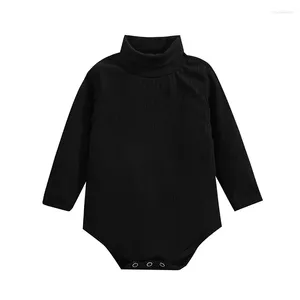 Macacão pudcoco infantil nascido bebê meninas outono malha macacão preto manga longa gola com nervuras playsuit 0-24m