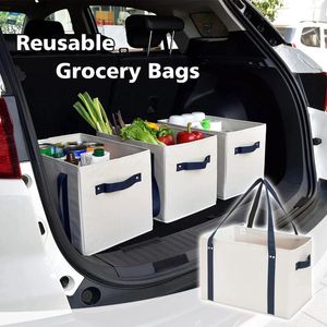 Storage Bags Grocery Collapsible Shopping Bag Car Trunk Organizer Tidy Canvas Beach Japanese Style Reuseable 3-pc