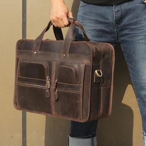 BROCTUCASES A4 Big Black Brown äkta läder 15.6 '' 17 '' Laptop Executive Men Portcase Business Travel Messenger Bag Portfolio