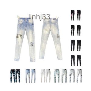 Jeans da uomo Designer Uomo Amirs High Street Blu per pantaloni ricamati Toppa strappata oversize da donna con foro Denim dritto Hip Hop Streetwear a gamba sottile