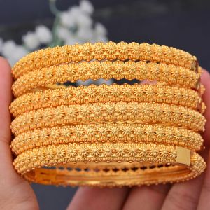 Bangles 6pcs/Lot Bride 24K Gold Color Bangles for Women Bijoux Africaine Bracelets Свадьба с кольцевыми ювелирными подарками