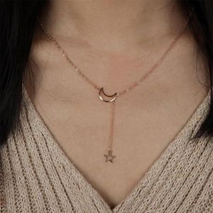 Fashion Moon Star Pendant Choker Necklace Gold Color Alloy Zinc Chain Necklace For Women Party Jewelry Archery276e
