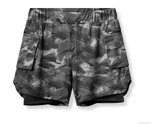 Camuflagem shorts de dois andares respirável preto branco basquete umidade wicking moda masculina esportes ao ar livre lazer corrida fitness tênis de mesa badminton 69pu