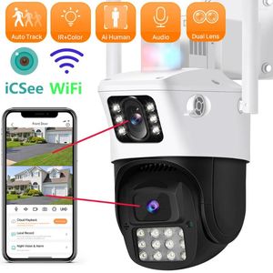 PTZ-WiFi-Kamera mit zwei Objektivbildschirmen und Lichtmodi, automatische KI-Verfolgung, Outdoor-Sicherheit, CCTV-Überwachung, ICSEE