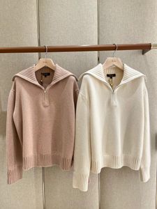 Womens Sweaters Winter loro Cashmere Solid Color Lapel Pullover Long Sleeve Sweaters piana