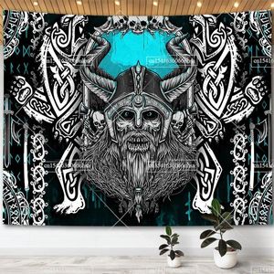 Tapestries Viking Skull Helment Tapestry Retro Gothic Norse Runes Wall Hanging College Dorm Banner Home Decoration