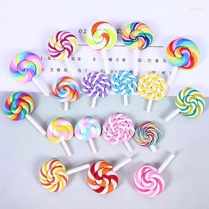 Dekoratif Figürinler 10 PCS Gökkuşağı Pottery Clay Lollipop Serisi Minyatürler Scrapbooking Malzemeleri Düz Cabochon Malzeme Süslemesi