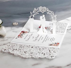 10st European Laser Cut Wedding Invitations Card 3D Trifold Lace Heart Elegant Greeting Cards Party Favors Decoration 240118