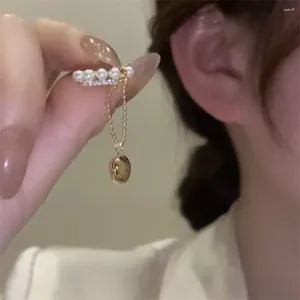 Backs Earrings Pearl Ear Clips Love Heart Pendants Chain Clip On For Women Fake Piercing Earring Temperament Jewelry Fashion Cuff