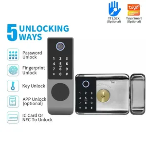 スマートロックIP68防水性Tuya WiFi指紋磁気カードNFCパスワードキーロック解除中庭アパートメントアウトドアロックドア