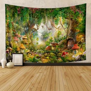 Tapisseries saga Forest Tapestry Wall Hanging Fantasy Magic Garden Svamp Estetik Kid Girl Bedroom vardagsrum Dorm Party Decor