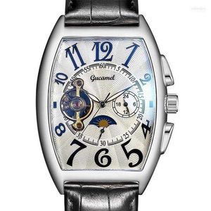 Armbandsur Frank Samma design begränsad upplaga läder Tourbillon Mechanical Watch Muller Mens Tonneau Top Male Gift Will22337K