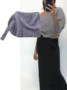 Kadın Sweaters Traft 2024 Kadın Asimetrik Sweater Sakulları Örgü Moda Bir Kol Kırpılmış Cape Cats Top Woman Sonbahar