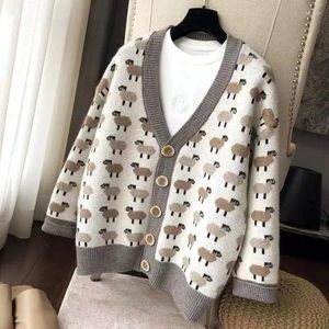 Malhas femininas outono e inverno 2024 dos desenhos animados jacquard cardigan japonês solto macio leite camisola jaqueta casual