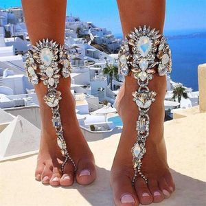 Sprzedaj 2020 seksowną łańcuch nóg żeńska boho kolor kryształ kostki kostki bransoletki ślub sandały boso biżuteria 276f
