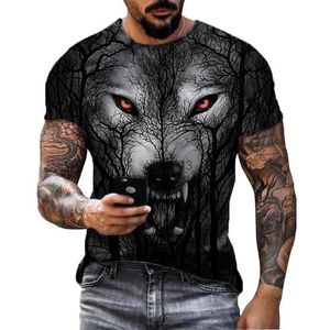 Men's T-Shirts 3D wolf print mens short sleeved summer casual O-neck sportswear retro street wear oversized mens T-shirt hip-hop T shirts Top