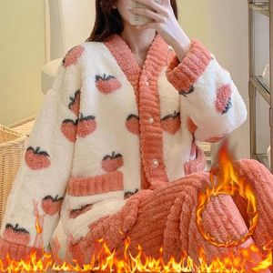 Kvinnors sömnkläder Autumn Winter Kawaii Cartoon Pyjama Set Women Pyjamas Plaid flanell Loung Girl Pijama Mujer Night Suits Homewear PJ PJ
