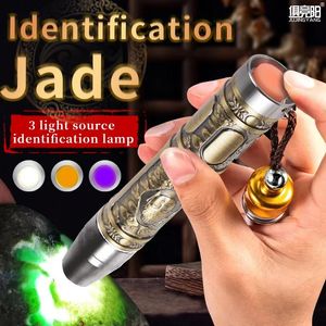 Lanternas tochas destacando identificação iluminada jade três cores lanterna forte luz lâmpada de carregamento 365 uv gem detecção