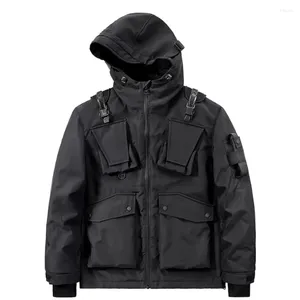 Giacche da uomo Technowwear Giacca con cappuccio Multi tasche cargo Harajuku Streetwear Zipper Coat Punk Gothic Y2K vestiti uomini