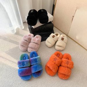 Teddy bear fuzzy tazz Pantofola Scarpa donna Scivolo di lusso nero Designer Flop Flip stampa leopardata Suola in gomma Sandali soffici Peluche invernale peloso Sandalo casa Scarpe tacco piatto