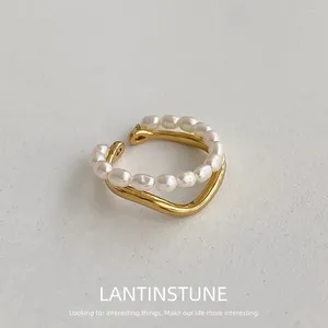 Cluster Rings Exquisite Multilayer Alloy Freshwater Pearls Round Open For Women Personality Gold Color Adjustable Ring Jewelry OL N530