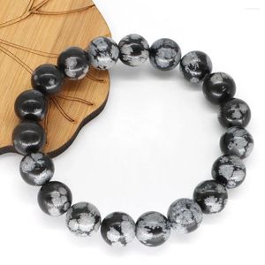 Charme Pulseiras Pedras Naturais Floco De Neve Obsidiana Cura Cristal Quartzo Pulseira Artesanal Elástica Reiki Jóias Polido Grânulos Mulheres Homens