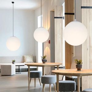 Pendant Lamps ZK40 Acrylic Milky White Ball Chandelier Modern Ceiling Hanging Wire Lamp Interior Decoration Lighting Single Head