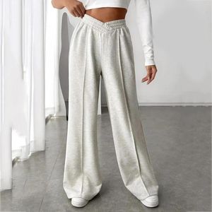 Calças femininas cinza sweatpants mulheres solto casual confortável sólido v-shaper elástico perna larga jogging jersey bolso lazer